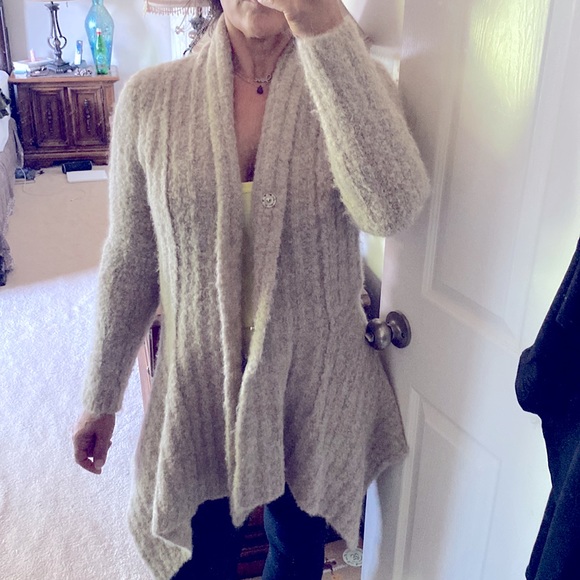 Classic Alpaca Clothing Tan-Beige Open Front Draped Cardigan Wool Lagenlook M - Picture 7 of 17